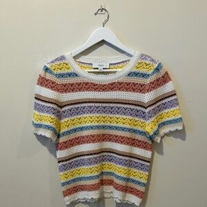 CeCe Multicolor Striped Crochet Blouse